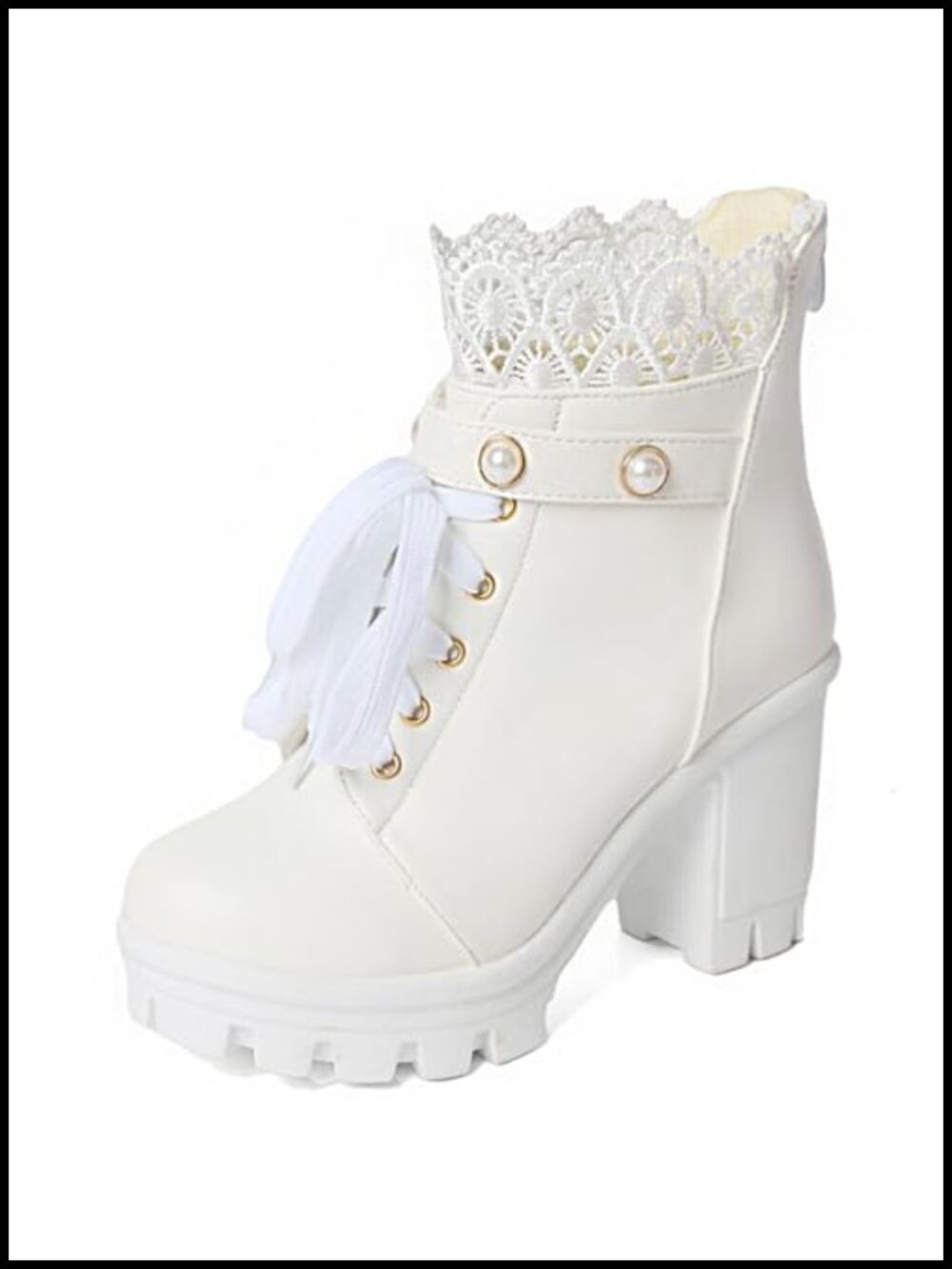 Women's Platform Combat Boots Chunky Heel Ankle Booties with Zipper Lace Gothic